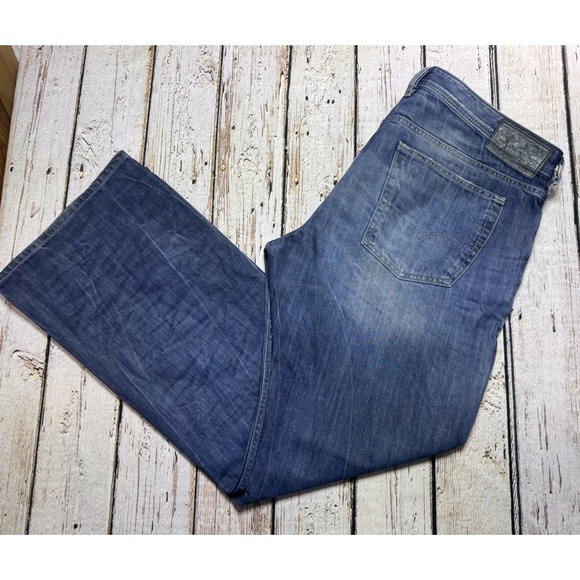 Diesel Zathan Jeans Mens 40x32 Blue Regular Bootcut Distressed Button Fly Denim